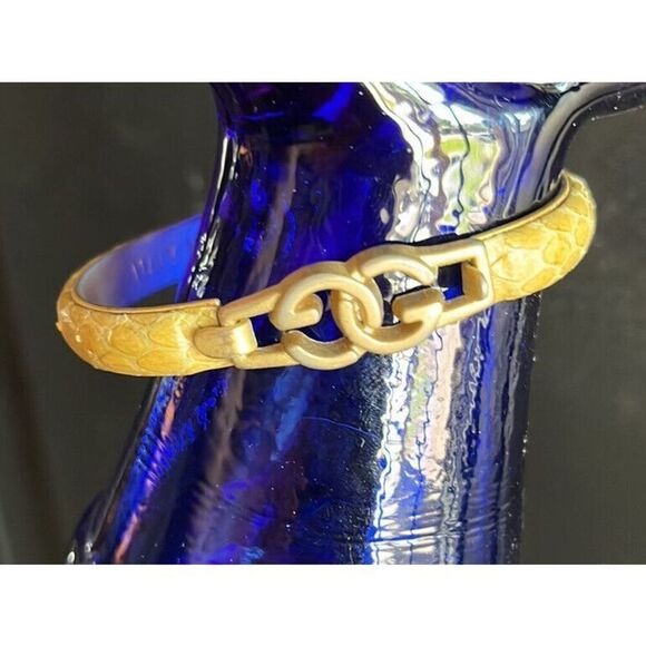 Women's Vintage Yellow Snakeskin Italy Mod. Dep 24KT Gold Plated Bracelet Gucci - Picture 1 of 12